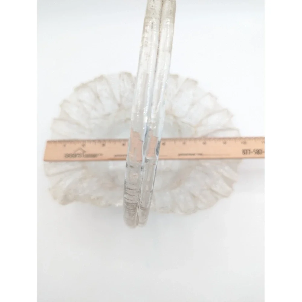 Vintage Clear Spun Glass Ruffled Basket Arched Handle Centerpiece Decor 8.5